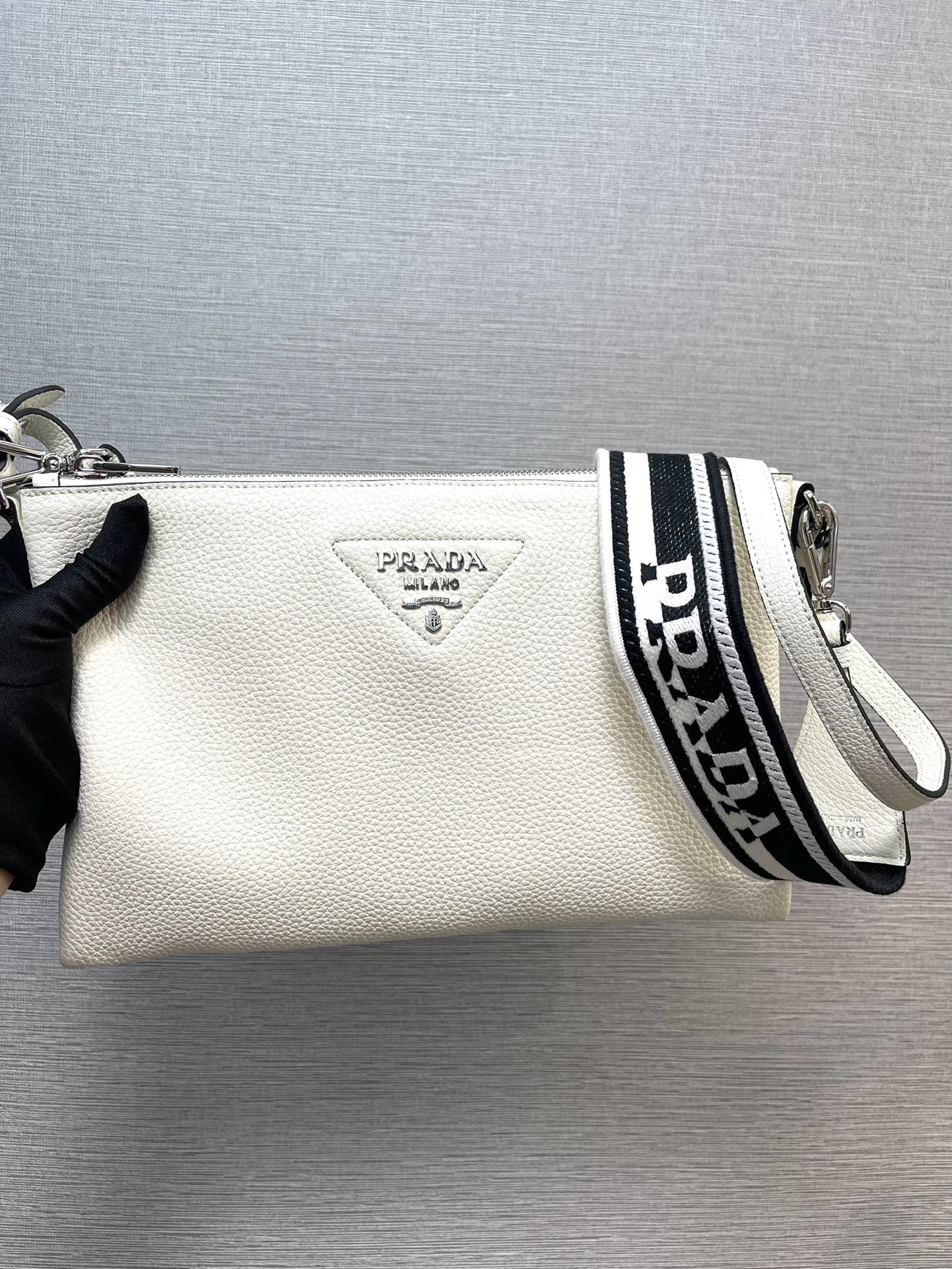 Prada Leather Shoulder Bag Tote Handbag White 1BH050